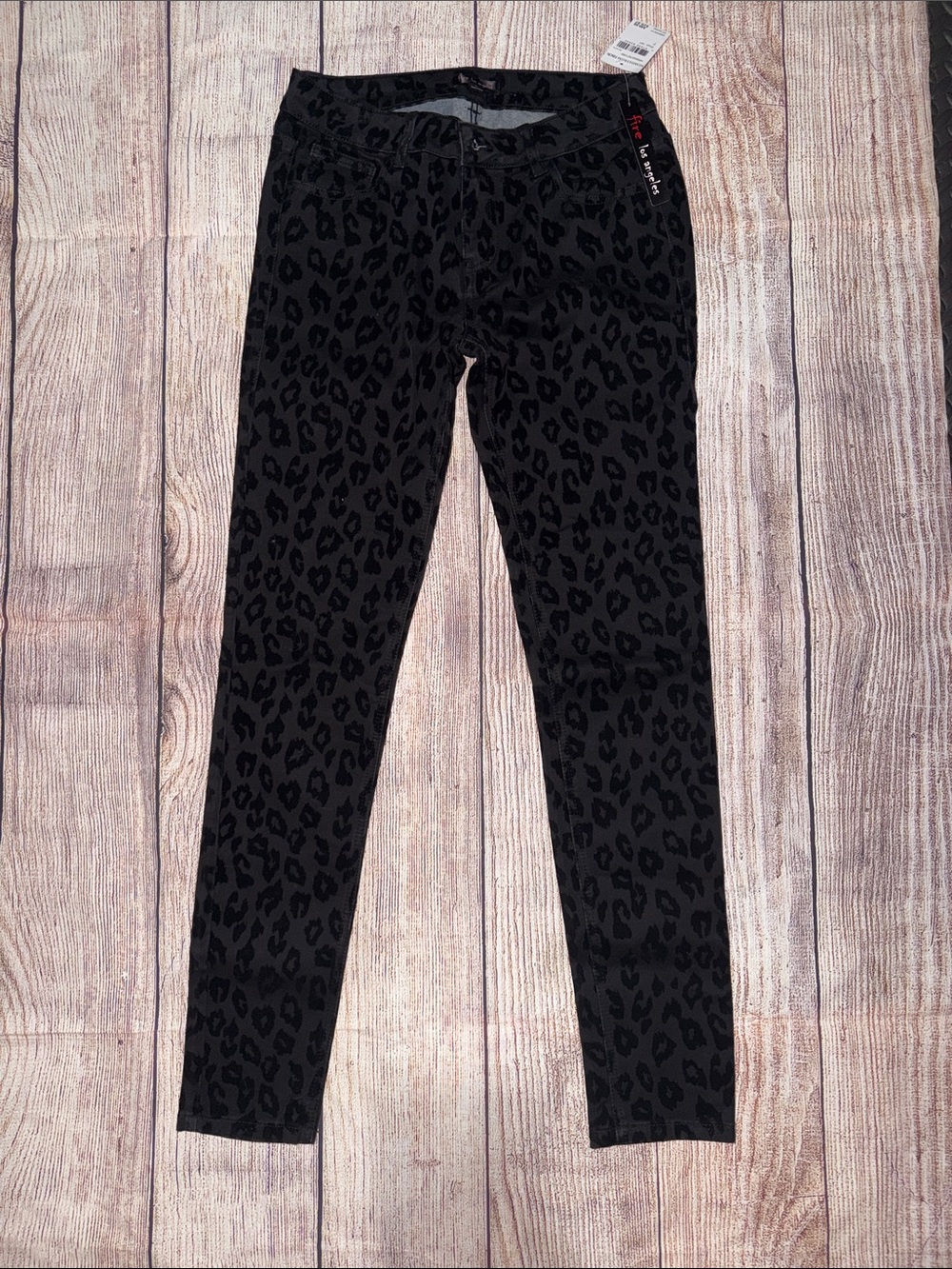 Fire Los Angeles Black Leopard-Print Skinny Jeans